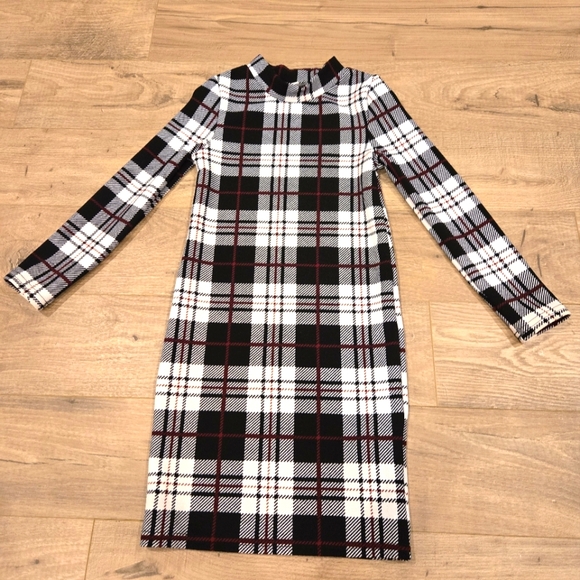 Girls Elegant Y2k Retro Spring Plaid Mock Neck‎ Bodycon Dress Size 6 - Picture 3 of 8